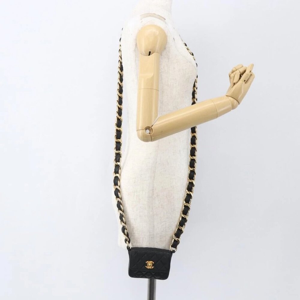 CHANEL Chain Mini Matelasse 11 Shoulder Bag Lamb Skin Black CC Auth 158892SM - Picture 1 of 16